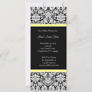 Geel-witte zwarte Damask Baby Shower Invitaties Kaart
