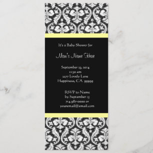 Geel-witte zwarte Damask Baby Shower Invitaties Kaart