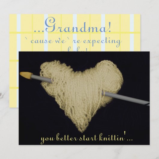 Geel wollen hart baby aankondiging zwangerschap (Voorkant / Achterkant)