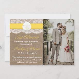 Geel Zand Dollar Strand Bruiloft Foto Huwelijk Aankondiging