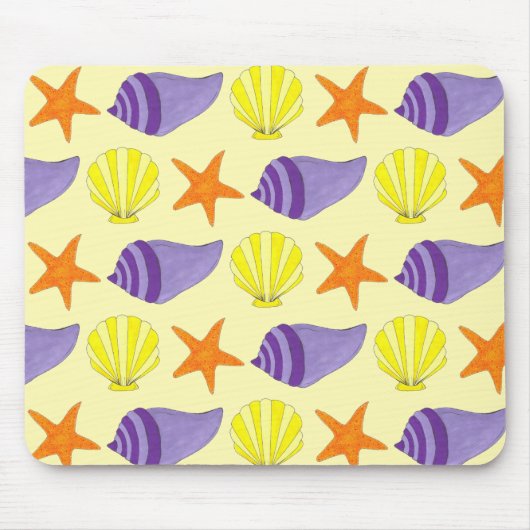Geel Zee Shell Conch Starfish Beach Muismat (Voorkant)
