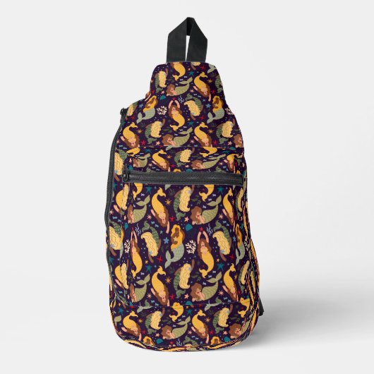 Geel zeemeerminpatroon sling bag (Voorkant)