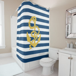 Geel Zeilanker Blauw Wit Gestreept Douchegordijn