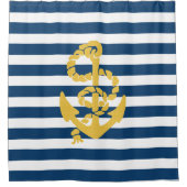 Geel Zeilanker Blauw Wit Gestreept Douchegordijn (Voorkant)