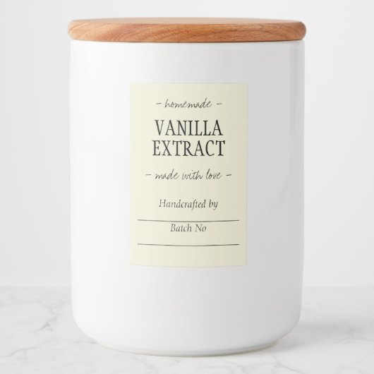 Geel zelfgemaakt handgemaakt vanille-extract voedselcontainer etiket (Voorkant)
