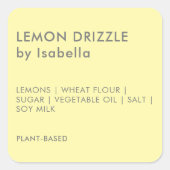 Geel | Zelfgemaakte cake product ingrediëntenlabel Vierkante Sticker (Voorkant)