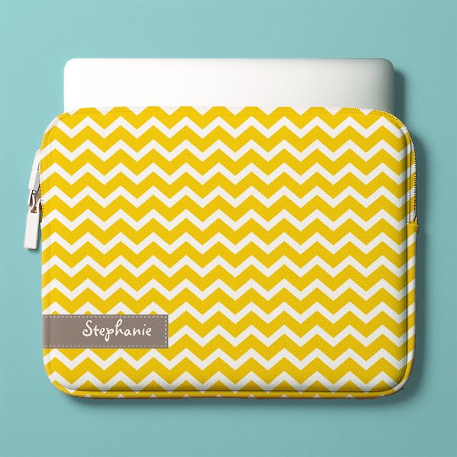 Geel Zig Zag Chevrons Patroon Laptop Sleeve (Creator heeft geüpload)