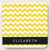 Geel zigzag, Geel Chevron, Jouw naam Bier Onderzetter (Voorkant)