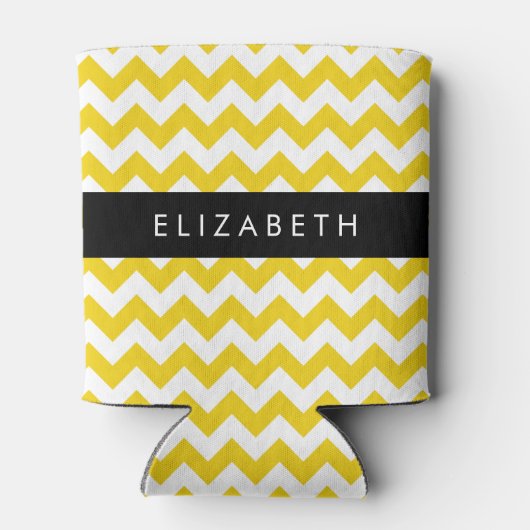 Geel zigzag, Geel Chevron, Jouw naam Blikjeskoeler (Achterkant)