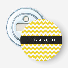 Geel zigzag, Geel Chevron, Jouw naam Button Flesopener