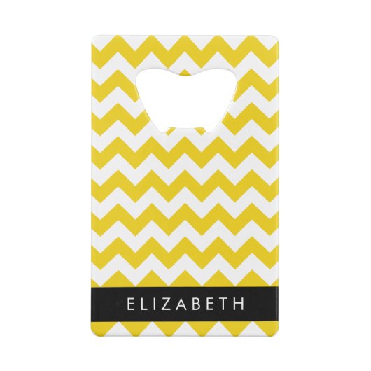 Geel zigzag, Geel Chevron, Jouw naam Creditkaart Flessenopener (Achterkant)