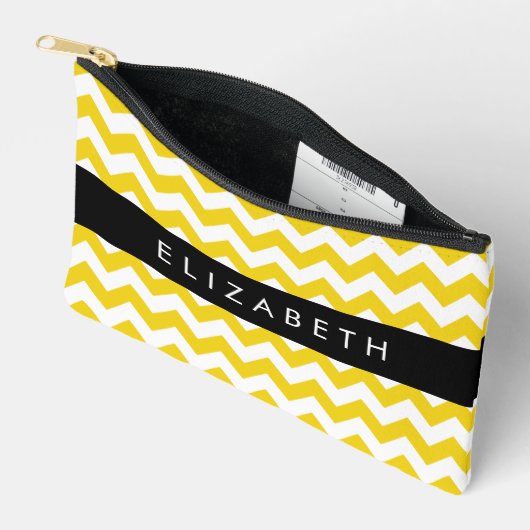 Geel zigzag, Geel Chevron, Jouw naam Etui (Open)
