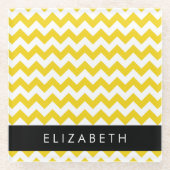 Geel zigzag, Geel Chevron, Jouw naam Glazen Onderzetter (Voorkant)