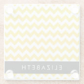 Geel zigzag, Geel Chevron, Jouw naam Glazen Onderzetter (Achterkant)