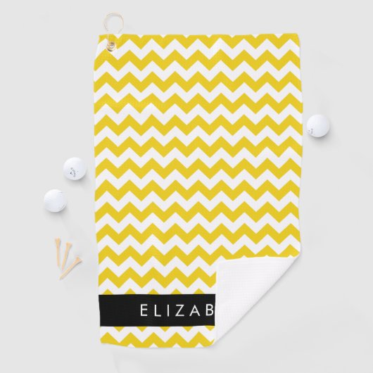 Geel zigzag, Geel Chevron, Jouw naam Golfhanddoek (Insitu)