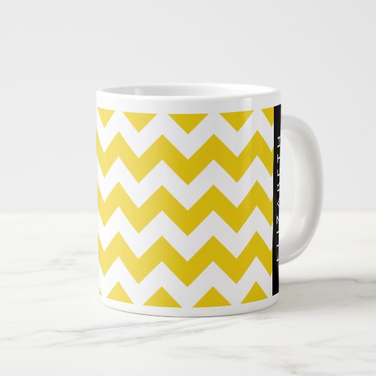 Geel zigzag, Geel Chevron, Jouw naam Grote Koffiekop (Voorkant rechts)