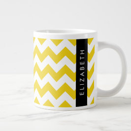 Geel zigzag, Geel Chevron, Jouw naam Grote Koffiekop