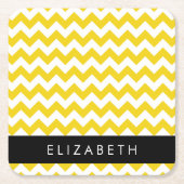 Geel zigzag, Geel Chevron, Jouw naam Kartonnen Onderzetters (Voorkant)