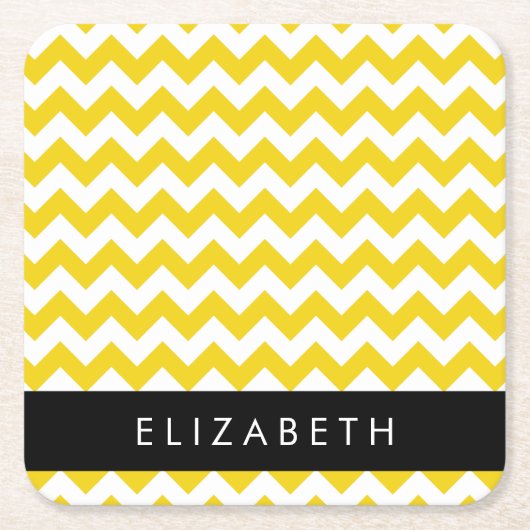 Geel zigzag, Geel Chevron, Jouw naam Kartonnen Onderzetters (Voorkant)