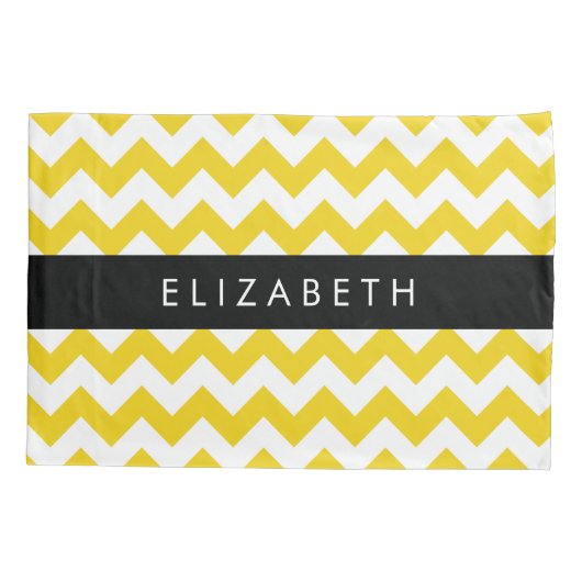 Geel zigzag, Geel Chevron, Jouw naam Kussensloop (Achterkant)