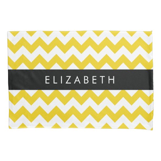 Geel zigzag, Geel Chevron, Jouw naam Kussensloop (Voorkant)