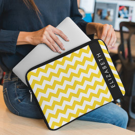 Geel zigzag, Geel Chevron, Jouw naam Laptop Sleeve