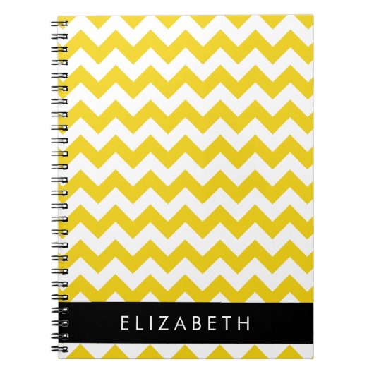Geel zigzag, Geel Chevron, Jouw naam Notitieboek (Voorkant)