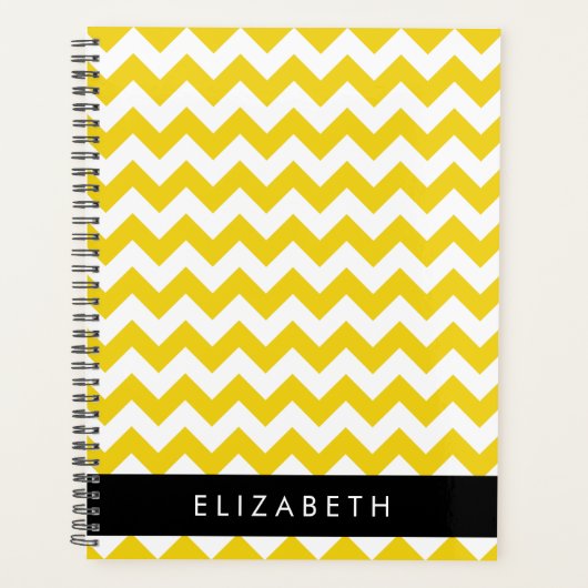 Geel zigzag, Geel Chevron, Jouw naam Planner (Voorkant)