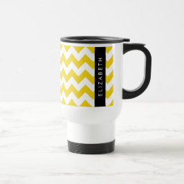 Geel zigzag, Geel Chevron, Jouw naam Reisbeker