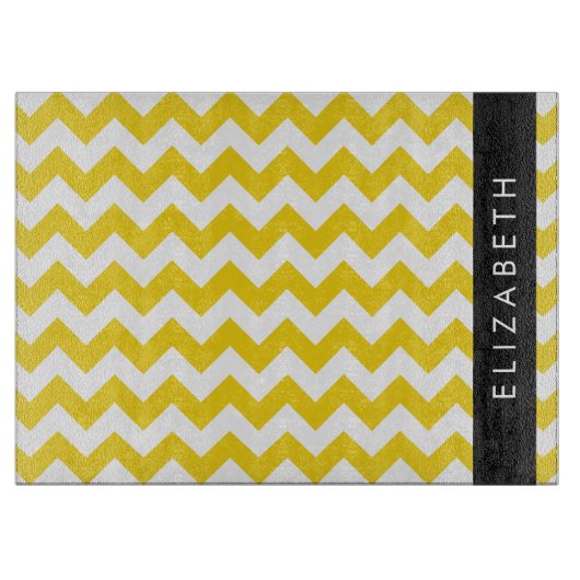 Geel zigzag, Geel Chevron, Jouw naam Snijplank (Voorkant)