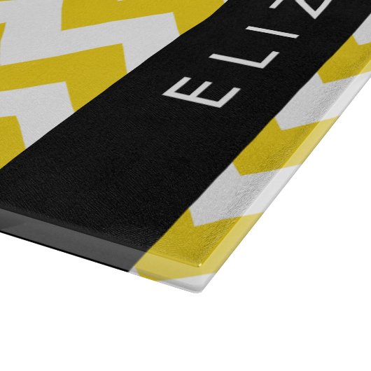 Geel zigzag, Geel Chevron, Jouw naam Snijplank (Hoek)