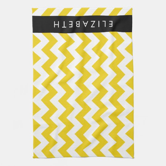 Geel zigzag, Geel Chevron, Jouw naam Theedoek (Verticaal)