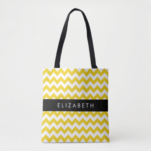 Geel zigzag, Geel Chevron, Jouw naam Tote Bag (Voorkant)