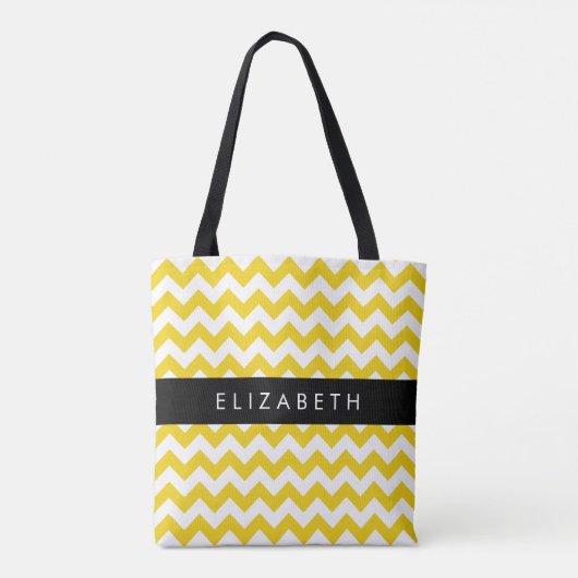 Geel zigzag, Geel Chevron, Jouw naam Tote Bag (Achterkant)