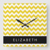 Geel zigzag, Geel Chevron, Jouw naam Vierkante Klok (Voorkant)