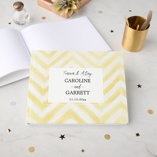 Geel Zigzag Strepen Bruiloft Gastenboek (Voorkant open)