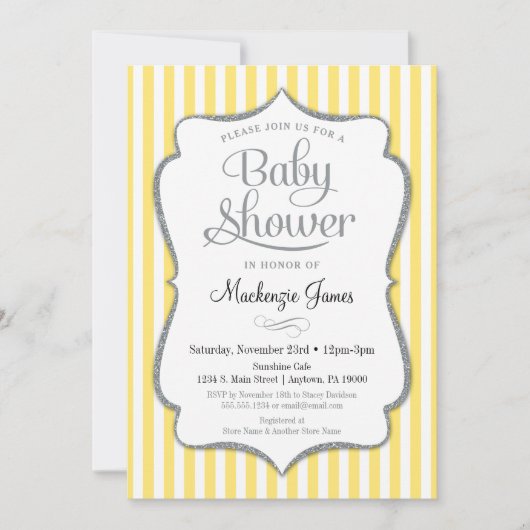Geel zilver Baby shower Uitnodiging Neutraal grijs (Voorkant)