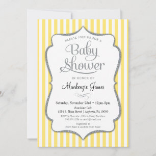 Geel zilver Baby shower Uitnodiging Neutraal grijs