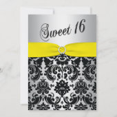 Geel, zilver, Black Damask Sweet 16 Uitnodiging (Voorkant)