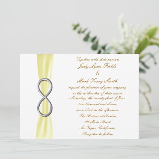 Geel Zilver Infinity bruiloft uitnodiging (Staand voorkant)