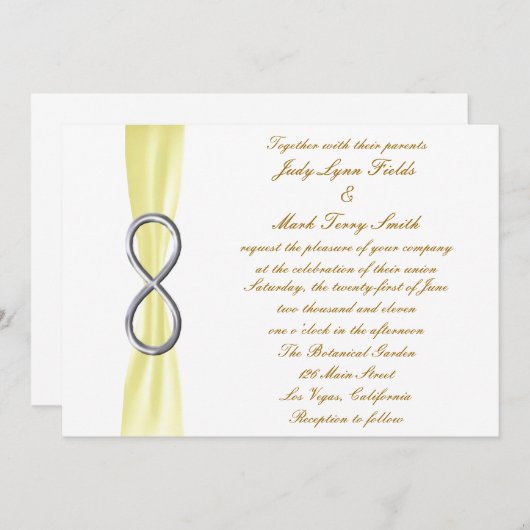 Geel Zilver Infinity bruiloft uitnodiging (Voorkant / Achterkant)