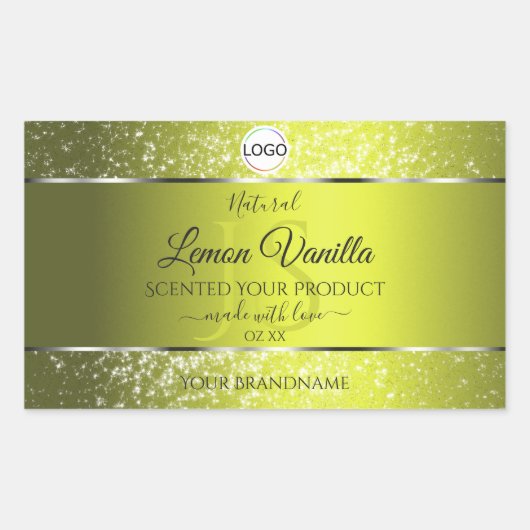 Geel Zilver Logo Initialen Glitter Product Labels (Voorkant)