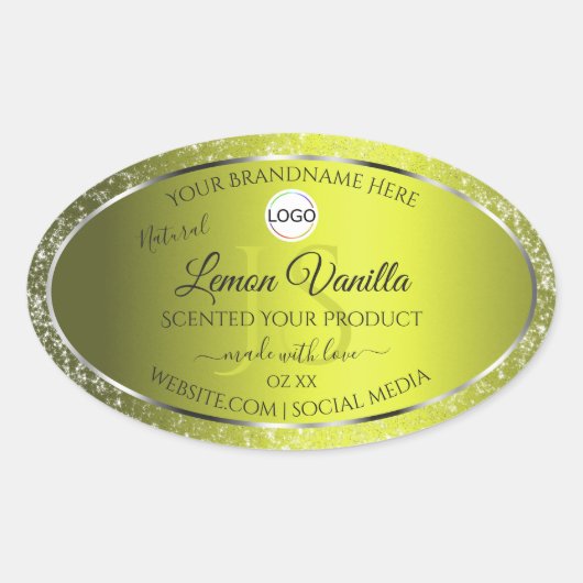 Geel Zilver Logo Initialen Glitter Product Labels (Voorkant)