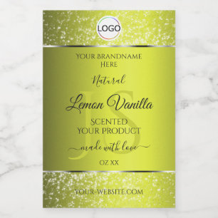 Geel Zilver Logo Initialen Glitter Product Labels Voedselcontainer Etiket