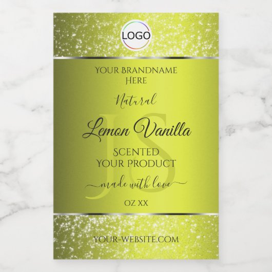 Geel Zilver Logo Initialen Glitter Product Labels Voedselcontainer Etiket (Enkel label)