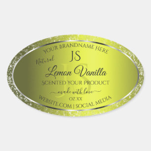 Geel Zilver met Glitter Initialen Productlabels Ovale Sticker