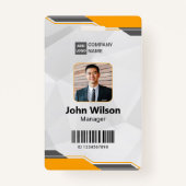 Geel & Zilver Modern ID met Foto & Barcode Badge (Voorkant)