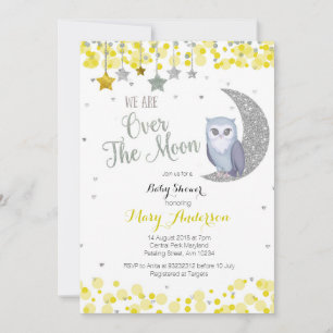 Geel Zilver Roze Uil Moon Baby shower Kaart