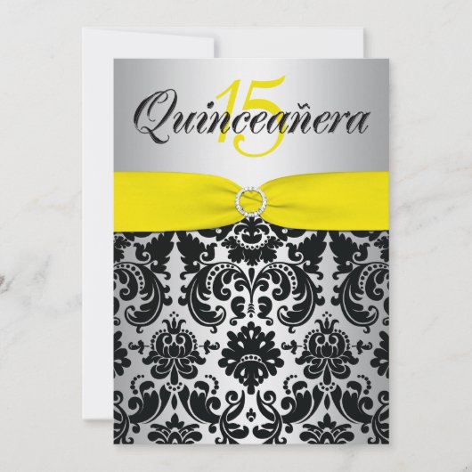 Geel zilverzwart, GEDRUKT RIBBON Quinceanera Kaart (Voorkant)