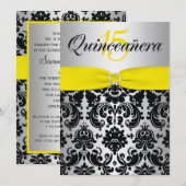 Geel zilverzwart, GEDRUKT RIBBON Quinceanera Kaart (Voorkant / Achterkant)